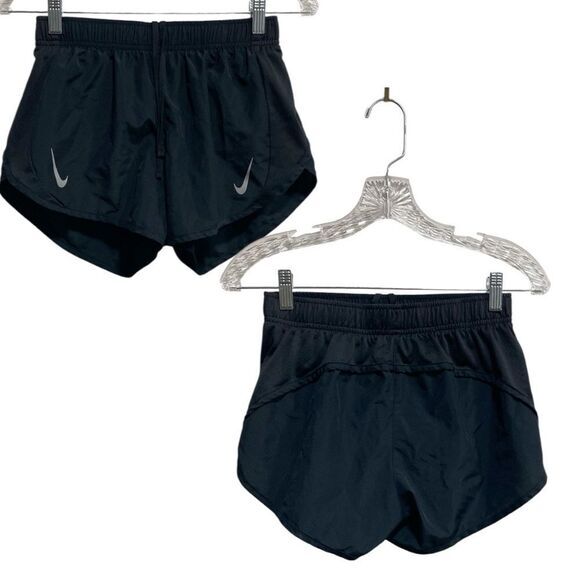 Nike Dri-FIT Black Running Shorts Double Swoosh‎ Split Hem Small - Picture 1 of 15